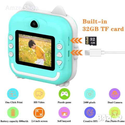 Моментална камера за деца Детски фотоапарат принтер функция за печат на снимки, снимка 8 - Фотоапарати - 45361330