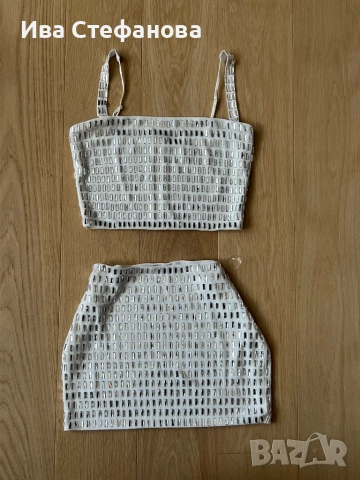 Нов бял еластичен елеганен парти официален коктейлен сет блестящи камъни диаманти цирконий, снимка 2 - Костюми - 51472468