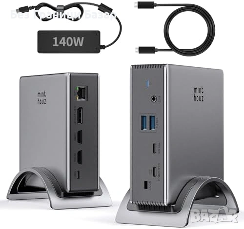 Нова USB-C докинг станция 9 в 1 8K HDMI + 2x DP 125W PD Ethernet адаптер