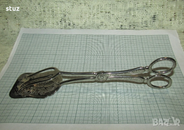 Стара немска посребрена щипка за сервиране