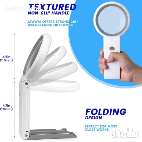 Увеличителна лупа за четене х10 с големина 80мм и 18 светодиода за осветление, снимка 2 - Други инструменти - 50738438