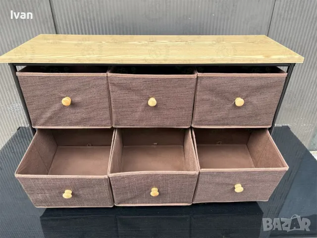 Скрин с 6 текстилни чекмеджета и дървен плот, снимка 4 - Етажерки - 50425546