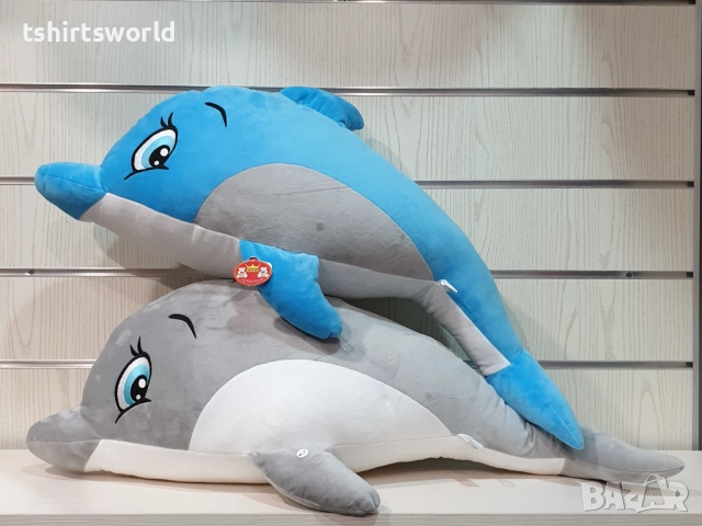 Нов голям плюшен делфин в син цвят, 90см, снимка 4 - Плюшени играчки - 51985723