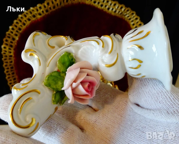 Порцеланов свещник Kaiser,злато,роза,барок. , снимка 6 - Антикварни и старинни предмети - 53404919