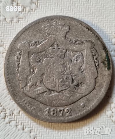 Сребърна монета 2 LEI 1872 Кралство Румъния , снимка 1 - Нумизматика и бонистика - 45768433