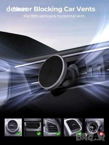 AMEGAT Магнитно безжично зарядно устройство за кола за iPhone 15/14/13/12,15W  Съвместимо с Mag-Safe, снимка 6 - Зарядни за кола - 45286031