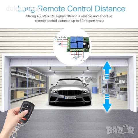 Безжичен RF релеен модул 433MHz – 4 канала, DC 12V, с 4 дистанционни, снимка 5 - Друга електроника - 53382337