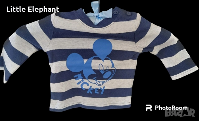 Блузка с дълъг ръкав за 3-6 месеца райе синьо и сиво"Disney",Мики Маус,Англия/нова