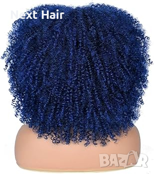 Къса омбре афро къдрава синя перука с черни корени, снимка 2 - Аксесоари за коса - 44937265