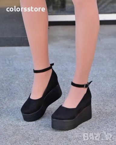 Обувки на платформа - черен велур с черно ходило - 125K, снимка 2 - Дамски ежедневни обувки - 34850257