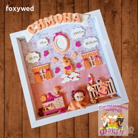 3Д Рамка бебешка стая, с изписани данните на бебето, снимка 2 - Други - 37222360