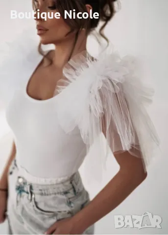 Уникално боди с ръкави от тюл   , снимка 4 - Корсети, бюстиета, топове - 49770017