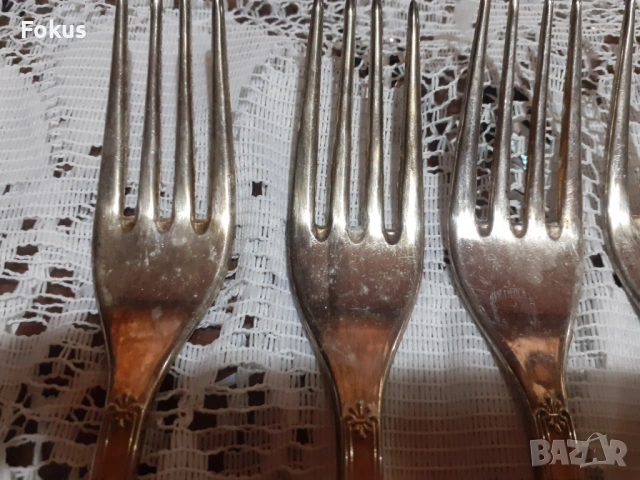 Стари антикварни посребрени прибори вилици 6 бр. маркирани, снимка 4 - Антикварни и старинни предмети - 53712135