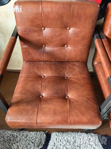 Кожен фотьойл с метална конструкция , снимка 2 - Дивани и мека мебел - 54130908