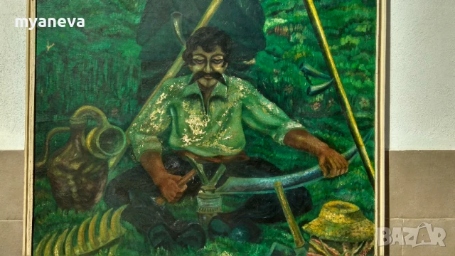 Стара картина от СОЦА ,''Косачи " на Ангел Рангелов с маслени бои върху платно. , снимка 6 - Картини - 51397103