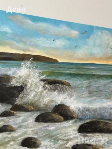 Картина с маслени бои морски пейзаж 40/50 “Вълната”, снимка 5 - Картини - 51477850