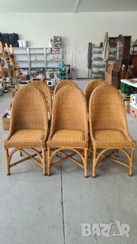 Комплект 6 бр. висококачествени плетени ратангови столове с възглавници на каре, снимка 4 - Столове - 54204521