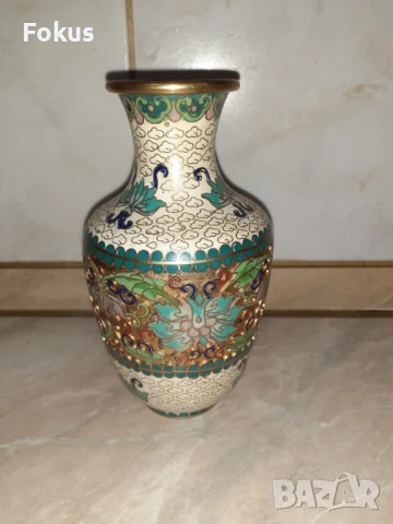 Cloisonne Клоазоне стара ваза бронз клетъчен емайл, снимка 2 - Антикварни и старинни предмети - 50999364