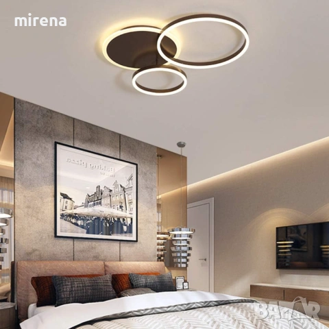 Mодерен димируем ЛЕД LED полилей с дистанционно кафяв, 3-пръстена, снимка 4 - Лампи за таван - 53527802