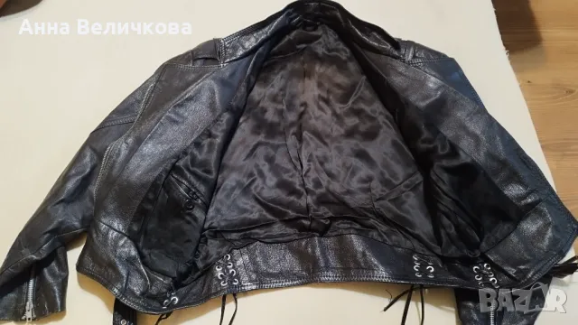 Черно кожено дамско рокерско яке, снимка 3 - Якета - 50291849