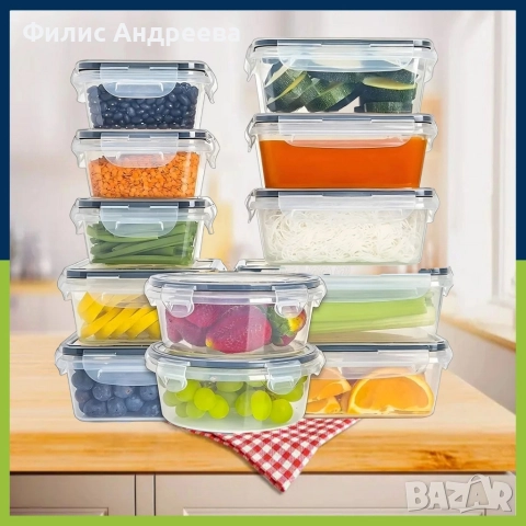 Комплект от 12 кутии за храна за обяд – пластмасови контейнери с капаци, снимка 7 - Други стоки за дома - 52858508