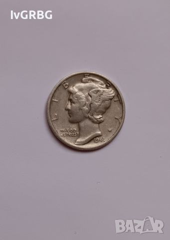 1 дайм САЩ 1941 ВСВ 1 дайм 1941 САЩ  Американска монета от Втората световна война СРЕБРО , снимка 3 - Нумизматика и бонистика - 45103555