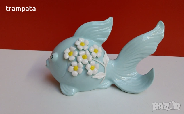 НАЙ ДОБРАТА ОФЕРТА Порцеланова фигура риба с цветя 
