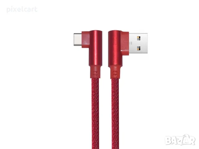 Кабел от USB към Tupe-C, QC 3.0 Аngled 90, 1m, Червен, снимка 1 - USB кабели - 47992726