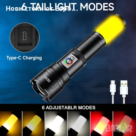 Фенерче с висока мощност, презареждащо се, тактическо, 200 000 лумена , снимка 5 - Други - 52450786