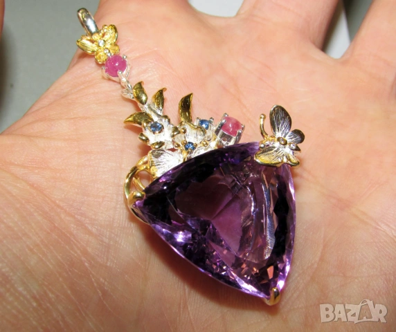 925 сребърно колие с аметист 48 карата