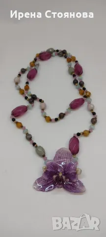 Колие с естествен цвят на орхидея , снимка 6 - Колиета, медальони, синджири - 50176243