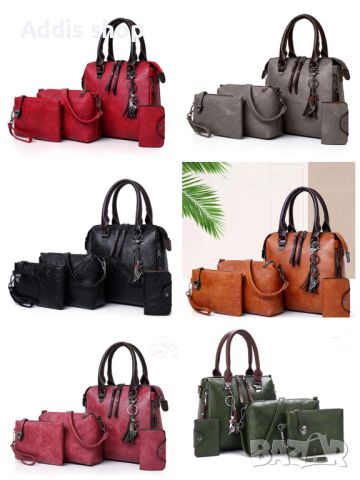 Комбиниран дамски комплект ръчна чанта и портфейл от четири части, 6цвята 