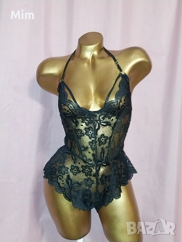 S/M Черно еластично, дантелено боди с отворено дъно , снимка 5 - Корсети, бюстиета, топове - 52668333