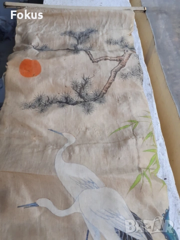 Стара китайска висяща картина върху коприна, снимка 4 - Антикварни и старинни предмети - 53394772