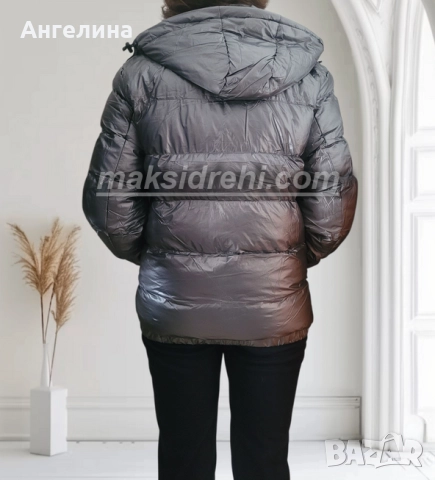 Късо спортно яке в сребърен металик с лъскав ефект., снимка 3 - Якета - 52375612