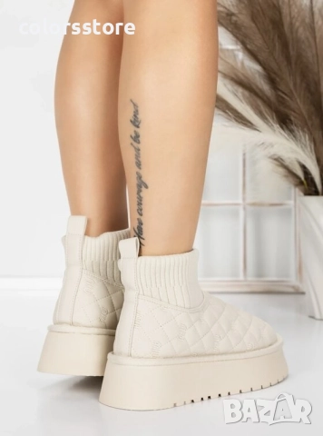 Равни боти - бежови - 8733 , снимка 2 - Дамски боти - 35964778