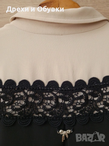 Елегантна рокля с дантела и джобове черно и бежово , снимка 5 - Рокли - 51863448
