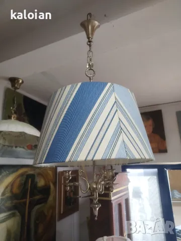 Стар посребрен полилей стил Арт Деко. Може да се използва и за свещник. Работи перфектно. Абажурът е, снимка 7 - Антикварни и старинни предмети - 49739936