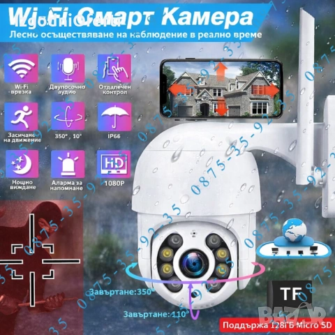 8MP Ultra HD Камера с ICSEE APP. WiFi и LAN свързваWiFi и LAN свързване. Куполна PTZ IP Wi-Fi CAMERA, снимка 2 - IP камери - 50339695