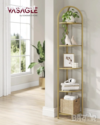 VASAGLE 5-степенна ъглова поставка за рафтове, ъглова етажерка за книги, органайзер за баня, поставк