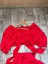 Нов ленен лен червен елегантен сет комплект от широки къси панталони топ бюстие буфан ръкав , снимка 4