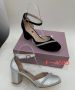 Елегантност с блясък: Изчистени дамски затворени сандали с ток и бляскав акцент Цветове: черен и бял, снимка 1 - Дамски елегантни обувки - 45496207