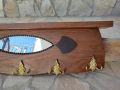 Уникална старинна дървена закачалка с месингови двойни окачвачи и огледало , снимка 1 - Други стоки за дома - 45435582