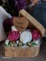 Дървена кутия сърце със сапунен божур и рози за 8-ми Март, снимка 1