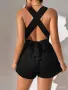 Дамски Черен Къс Летен Гащеризон С Кръстосани Презрамки Код LFS468, снимка 2