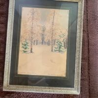 Продавам стара картина "Зимна приказка" с рамка ,паспарту и стъкло - акварел , снимка 6 - Антикварни и старинни предмети - 45931291