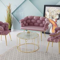 Сет „Puffy“ – Канапе + 2 кресла + маса – Pink, снимка 1 - Дивани и мека мебел - 45368017