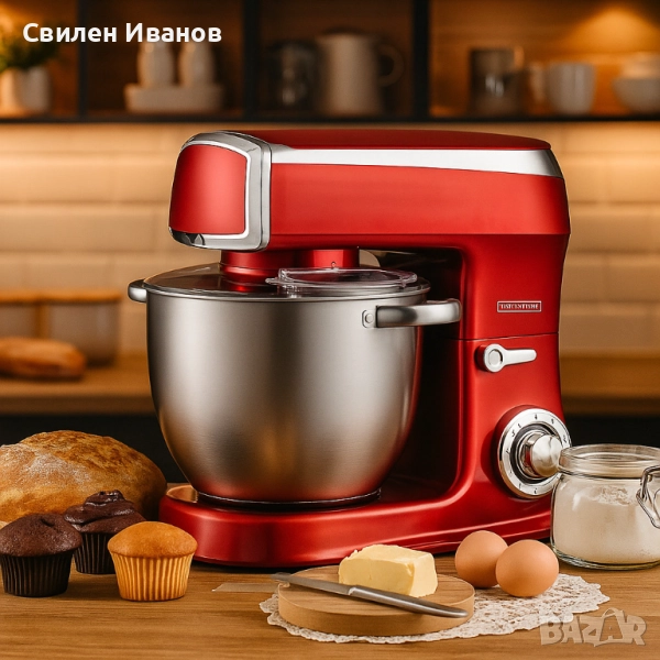 Планетарен миксер RL-PKM2100 RED - 2100W Max, 7.5L, 6 скорости + Pulse, снимка 1