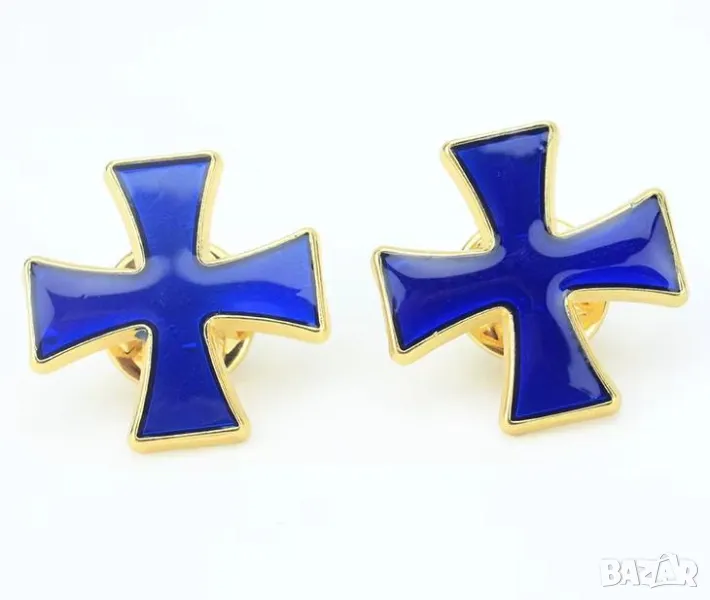 Командирски Масонски Ръкавели Тамплиери Рицари Blue Enamel Cross Knights Templar Cufflinks Commander, снимка 1