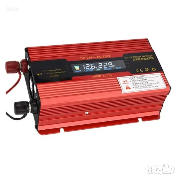 Соларен инвертор на напрежение 12 - 220 V, 2000 w, цифров дисплей., снимка 1